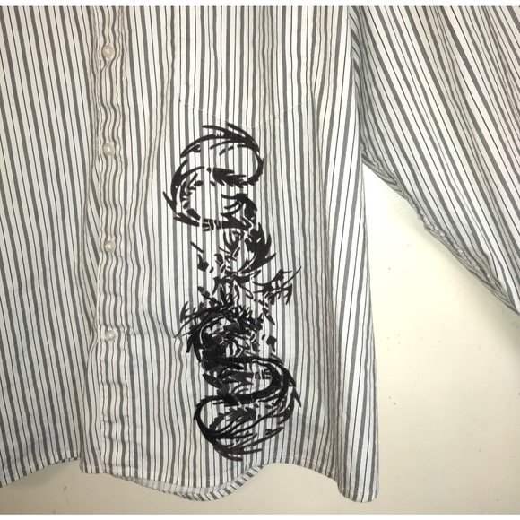 Bruno New York Embroidery Men's Shirt Sz 4XLB Black White Striped Stretch Pocket - Picture 12 of 16